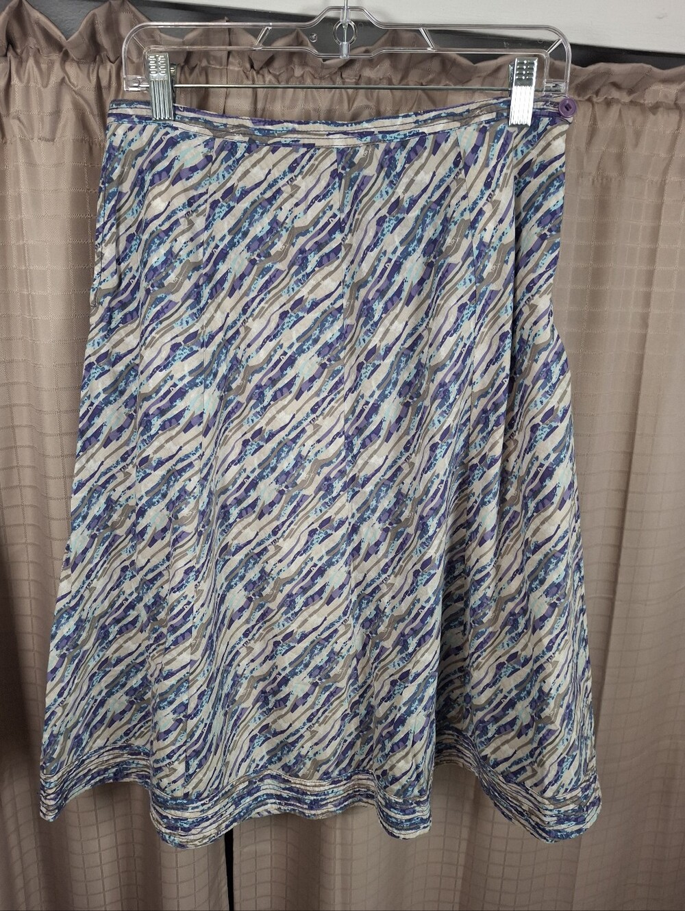 Royal Robbins Tan A-Line Maxi Skirt Blue Purple Abstract Print Pockets Size 8